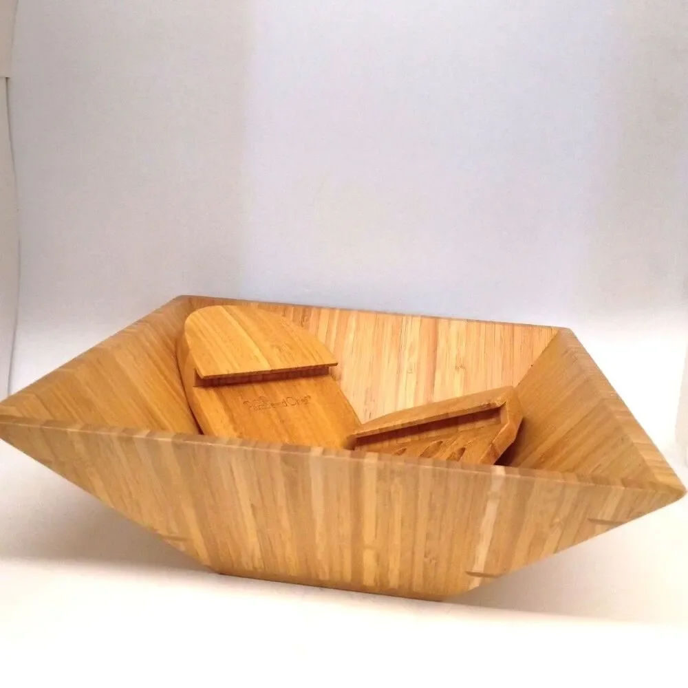 Pampered Chef Bamboo Salad Serving Set • Bowl + boho kitchen minimalist
